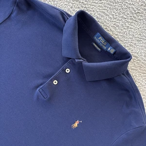 Polo Ralph Lauren Shirt Mens XL Pima Cotton Short Sleeve Navy Blue Flesh Pony - Picture 1 of 11