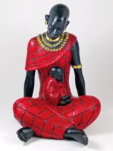 Figura de mujer tribal masai africana con bebé niño escultura. 8,5" X 6". - Imagen 1 de 10