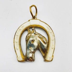 Pferdekopf Hufeisen Anhänger Charm gold silberfarben weiß Emaille Reiter - Bild 1 von 3
