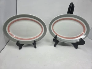 2 Shenango China 9 1/2" Oval Plate White, Gray and Pink Restaurant Ware - Picture 1 of 4