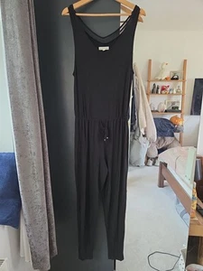 Next Beachwear Stretchy Size 14 Black Jumpsuit With Gold Detail Belt - Picture 1 of 4