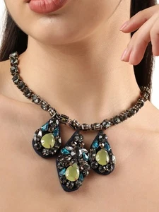 Vintage J. Collar Crew Bordado Joya de Cristal en Azul/Gris - Imagen 1 de 6
