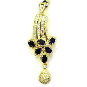 Iolite Pendant Blue Purple. 925 Silver + Yellow Gold Plated - Picture 1 of 1
