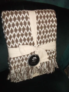 Natural cotton throw colours cream and brown 130 x 170 cm NEW - Picture 1 of 3