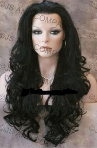 Long Black wavy Lace Front wig, Style A08, 28"-29", Synthetic, RRP USD $160 - Picture 1 of 6