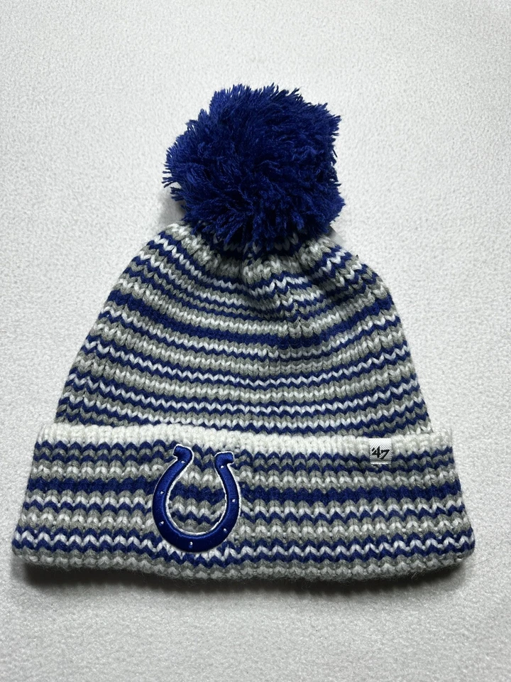 Indianapolis Colts 47 Marca Mujer Invierno Sombrero Gorro con Pelota Nuevo Con Etiquetas NFL Foto 1 de 4