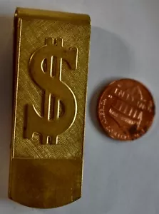 BRASS MONEY CLIP * DOLLAR SIGN * STURDY CLIP * 2 1/8 INCH X 3/4 INCH - Picture 1 of 3