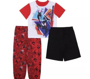 NEW BOYS MARVEL SPIDER-MAN "NEW ENEMY" TOP, SHORTS & PANTS PAJAMA SET SIZE 6 - Picture 1 of 1