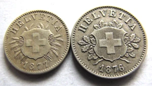 Switzerland KM5 5 Rappen 1877 and KM6 10 Rappen 1876. Nice pair. - Picture 1 of 2