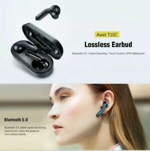 White Awei T10C Lossless Earbud Bluetooth5.0 Headphones HiFi Noise Reduction