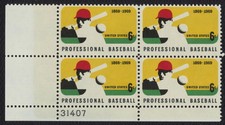 #1381 6c Professional Baseball, Platte Block [31407 Ll ] Alle 5 =