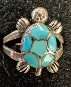 Vintage Zuni Sterlingsilber Türkis Damen große Schildkröte Ring Größe 6 - Bild 1 von 5