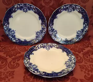 Henry Alcock Manhattan Flow Blue China 7-7/8" Dessert Plates - Set of 3 - Nice! - Picture 1 of 3