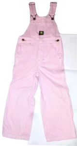 John Deere Girls Pink Hickory Stripe Bib Overalls Size 5 Regular - Picture 1 of 3