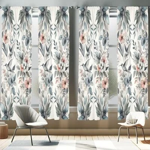 Ambesonne Birds and Nature Window Curtains Pack of 2, Muted Tone Leafy Floral... - Picture 1 of 7