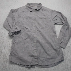 Prana Shirt Womens Medium Gray Hemp Roll Tab Long Sleeve Zip Pocket - Picture 1 of 12