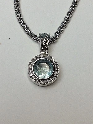 COLLAR COLGANTE MUJER PIEDRA CRISTAL AGUAMARINA AZUL ACABADO PLATA 18" NUEVO Foto 1 de 4