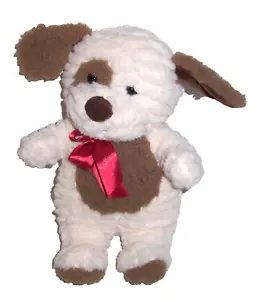 14" Walmart Cream Brown Sherpa Puppy Dog Plush Red Satin Bow Stuffed Animal - Picture 1 of 2