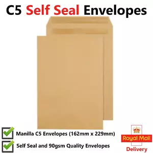 Sobres Manilla Calidad C5 Sobres Lisos Auto Sellantes 90gsm 229mm x 162mm - Imagen 1 de 12