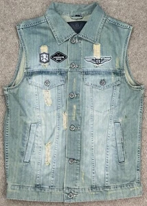 Victorious Men's Distressed Denim Vest Size Large - Picture 1 of 11