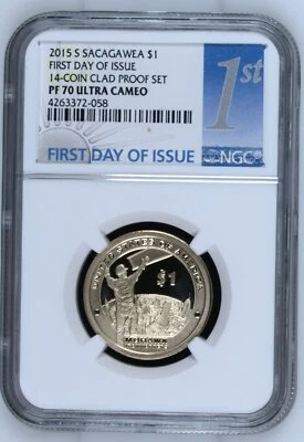 2015 S Sacagawea Dollar NGC PF-70 ULTRA CAMEO FIRST DAY OF ISSUE 14-COIN CLAD PR - Image 1 of 2