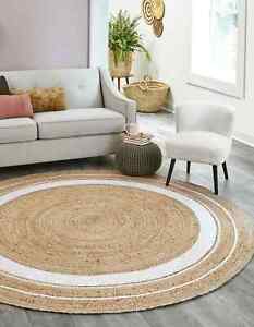 Rug 100% Natural Jute Reversible Round Bohemian Braided Style Living Area Rug