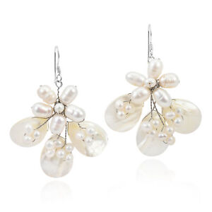 Butterfly White Mother of Pearl and Pearl .925 Silver Earrings