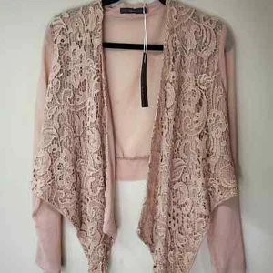 HAZEL Hazel Crochet Lace Front Half Jacket Chiffon Cardigan Long Sleeve Size M - Picture 1 of 8