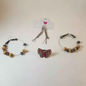 JeweleryVtg/Fashion Mixed Pre-Owned Butterfly Ring sz. 7 And Earring Lot 3" long - Picture 1 of 8