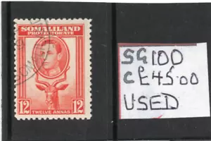 Somaliland GV1 1938 12a rojo-naranja sg 100 usado - Imagen 1 de 2