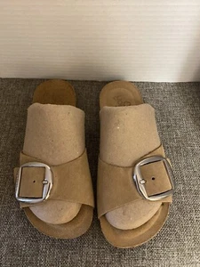 Yokono Silver Buckle Cork Footbed Suede Leather Sock Sandals Size 6.5 - Picture 1 of 11