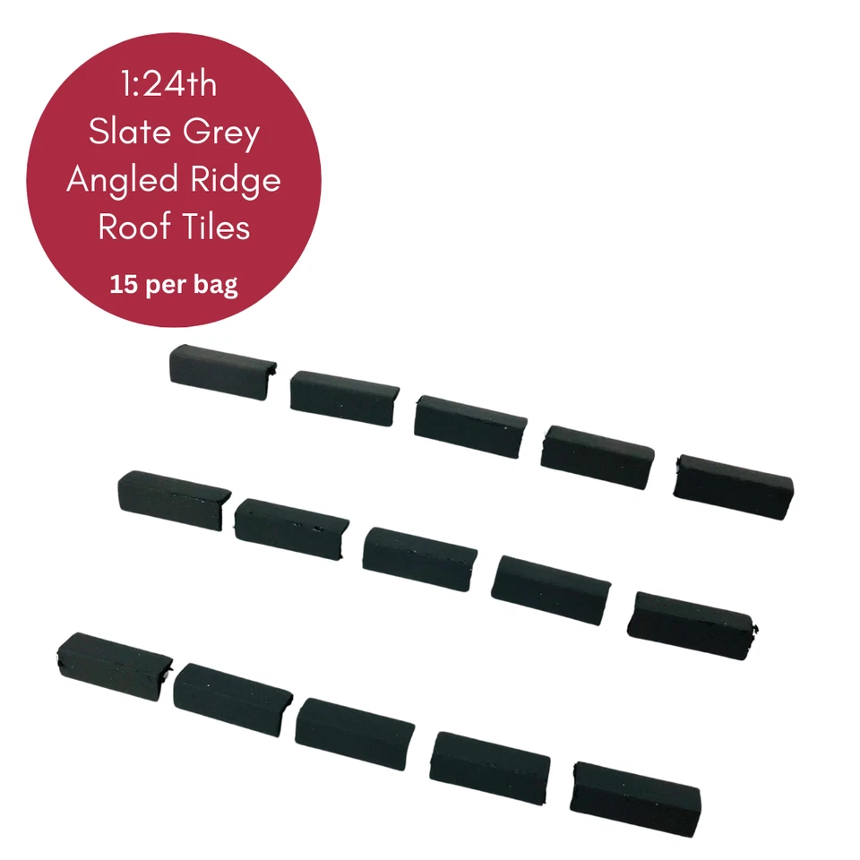 Dolls House 1:24th Scale 15 x Miniature Angled Ridge Roof Tiles Slate Grey - Image 1 of 4