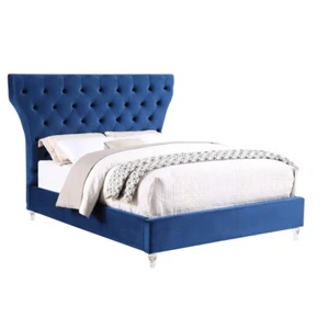 Modern Tufted Velvet Platform Bed with Acrylic Legs, Eastern King, Navy Blue - Picture 1 of 3