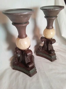 2 Vintage Antique Heavy CANDLESTICK HOLDERS 10" Tall Beautiful Ornate - Picture 1 of 10