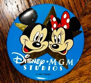 Disney MGM Studios 1987 Mickey y Minnie Pinback botón prendedor 3"" - Imagen 1 de 2