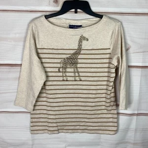 Karen Scott Top Womens PXL Beige Giraffe Rhinestone T-Shirt Stripe Boat Neck - Picture 1 of 6