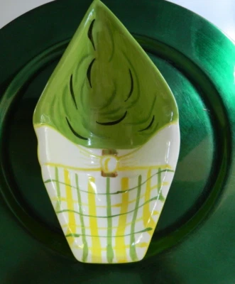 Plato MSC para inmersión en forma de maíz Main Street pintado a mano amarillo con lunares verdes v Foto 1 de 4