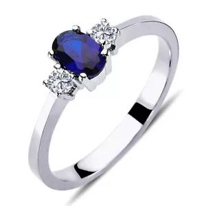 Anillo de zafiro ovalado diamante anillo de mujer en oro blanco 585 er 14 quilates - Imagen 1 de 4