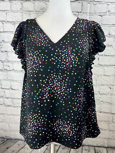 Kate Spade New York Blouse Top Women's XS Black Polyester V-Neck Short Sleeves - Picture 1 of 6