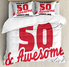 50th Birthday Duvet Cover Set with Pillow Shams Fifty and Awesome Print