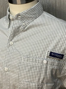 Columbia Super Tamiami PFG Shirt Men's White Check Button Down Fishing Medium - Picture 1 of 9