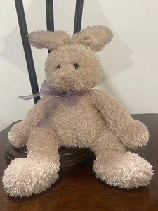 GUND TAN BUNNY Purple  BOW  Plush STUFFED ANIMAL - Picture 1 of 7