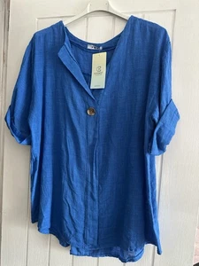Neu Made in Italy blau Lagenlook Knopf Tunika Top Gr 10 12 14 16 18 OneSize - Bild 1 von 2