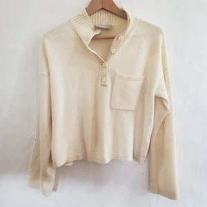 Everlane Cropped Cashmere Wool Womens Ivory Button Up Collared Sweater Large L - Picture 1 of 5