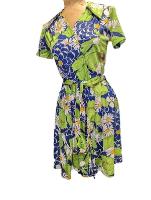 Vestido envolvente jersey Groovy verde azul blanco años 60 de Donny Classics S Foto 1 de 4