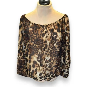 Top Emma Rose Semi Transparente Manga Larga Talla Grande Leopardo Sobre o Fuera del Hombro - Imagen 1 de 7