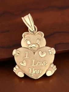 NACHLASS MASSIVER 14K GELBGOLD TEDDYBÄR I LOVE YOU ANHÄNGER #8028 - Bild 1 von 3