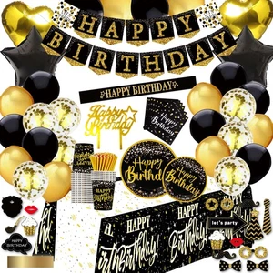 Schwarz und Gold Geburtstag Party Deko - (insgesamt 169 Teile) Happy Birthday Suppli - Bild 1 von 6