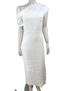 Branded WHITE One Shoulder Midi Dress Women's Elegant Evening Formal Wear - Picture 1 of 3