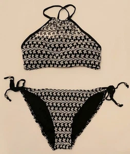Nuevo conjunto de bikini Atmosphere cuello halter talla 38 / 40 encaje cordones negro blanco - Imagen 1 de 7
